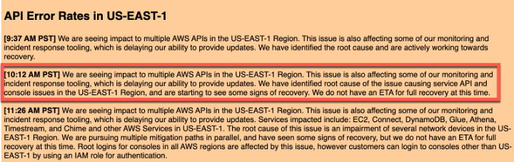 監視やインシデント対応に影響が出た過程に関するAWSからのお知らせ(AWS)