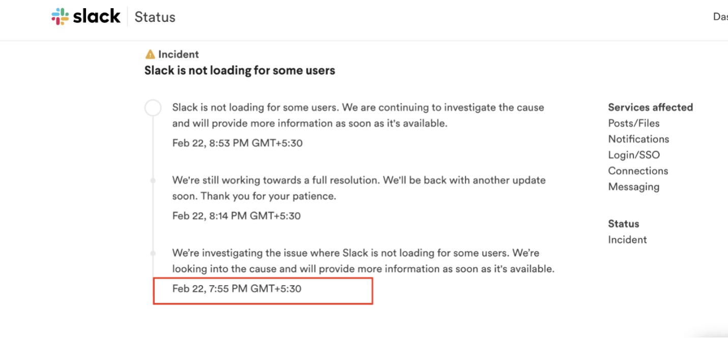 Slackステータスページ