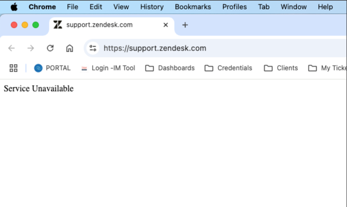 Zendeskサービスへアクセス時のエラーメッセージ